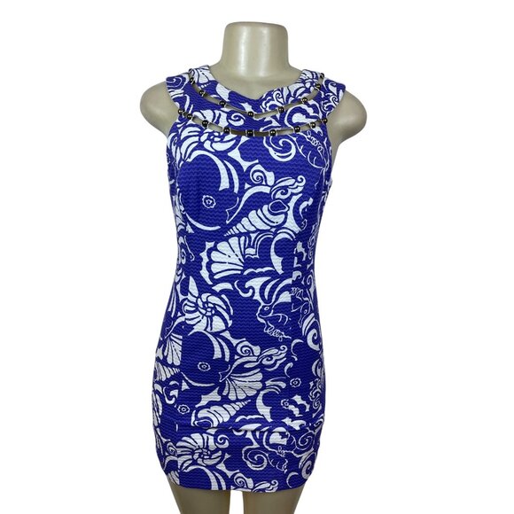 Lilly Pulitzer Purple & White Sleeveless Chain Detail Bodycon Dress Size 0 - Picture 1 of 8